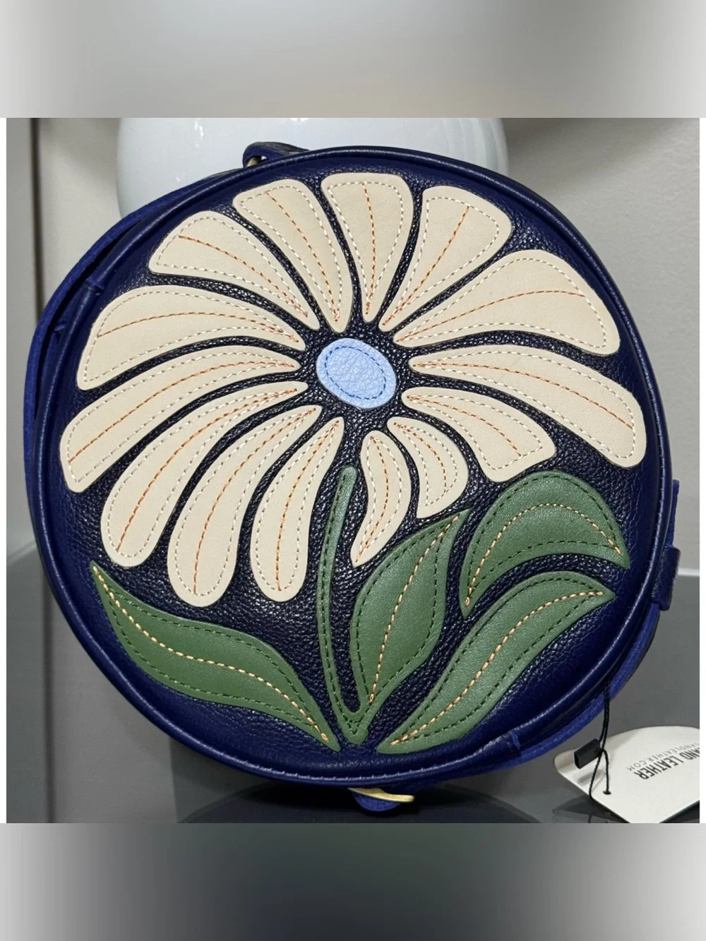 PORTLAND LEATHER LARGE CIRCLE CROSSBODY BAG, WILDFLOWER COBALT